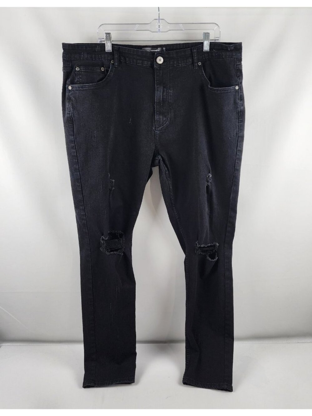 Serenede Jeans Mens 42x32 Black Distressed Skinny Leg Denim
